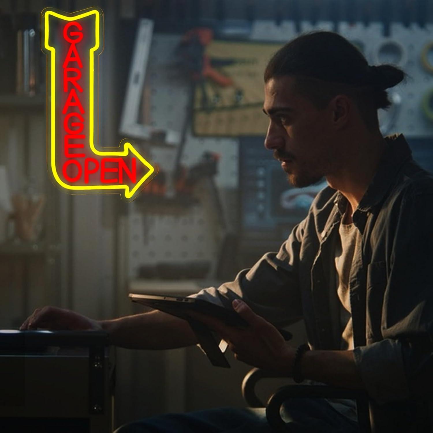 Garage Open Neon Sign USB Dimm - Auto Repair Shop Open 评论和价格